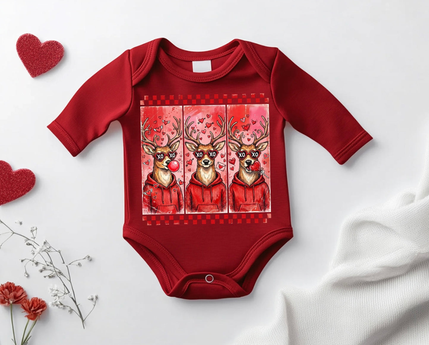Valentine Deer Baby Onesie