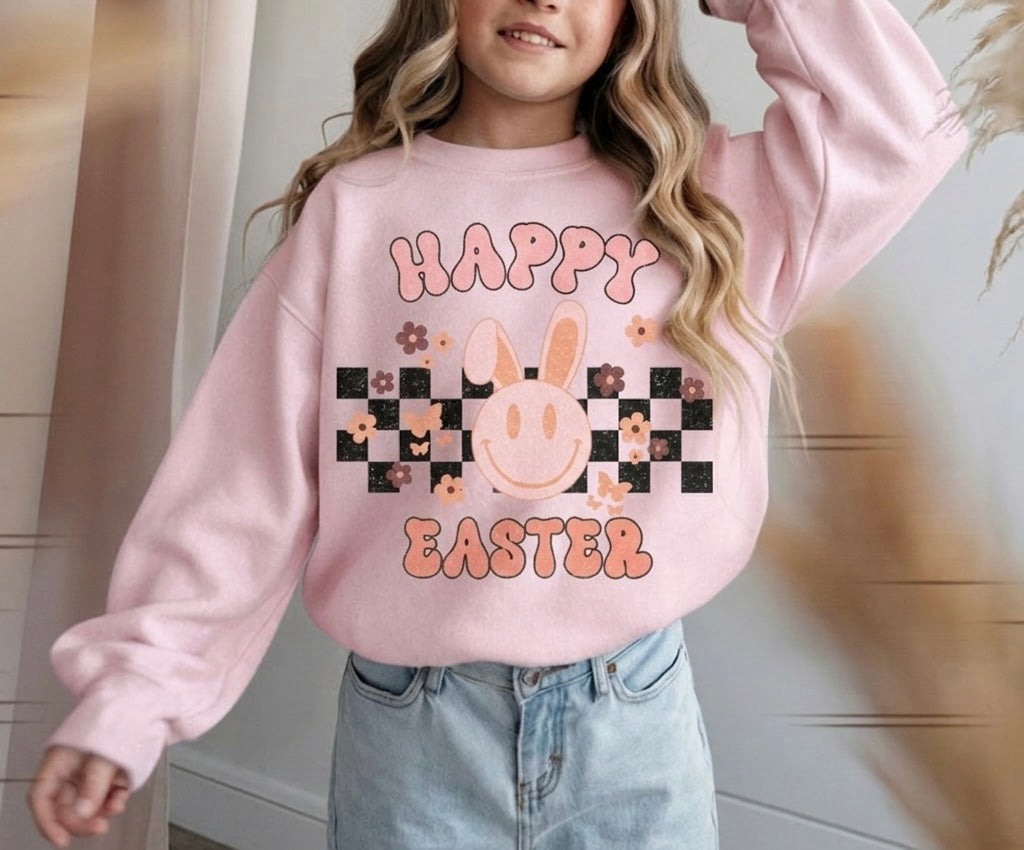 Retro Happy Easter Girls Crewneck