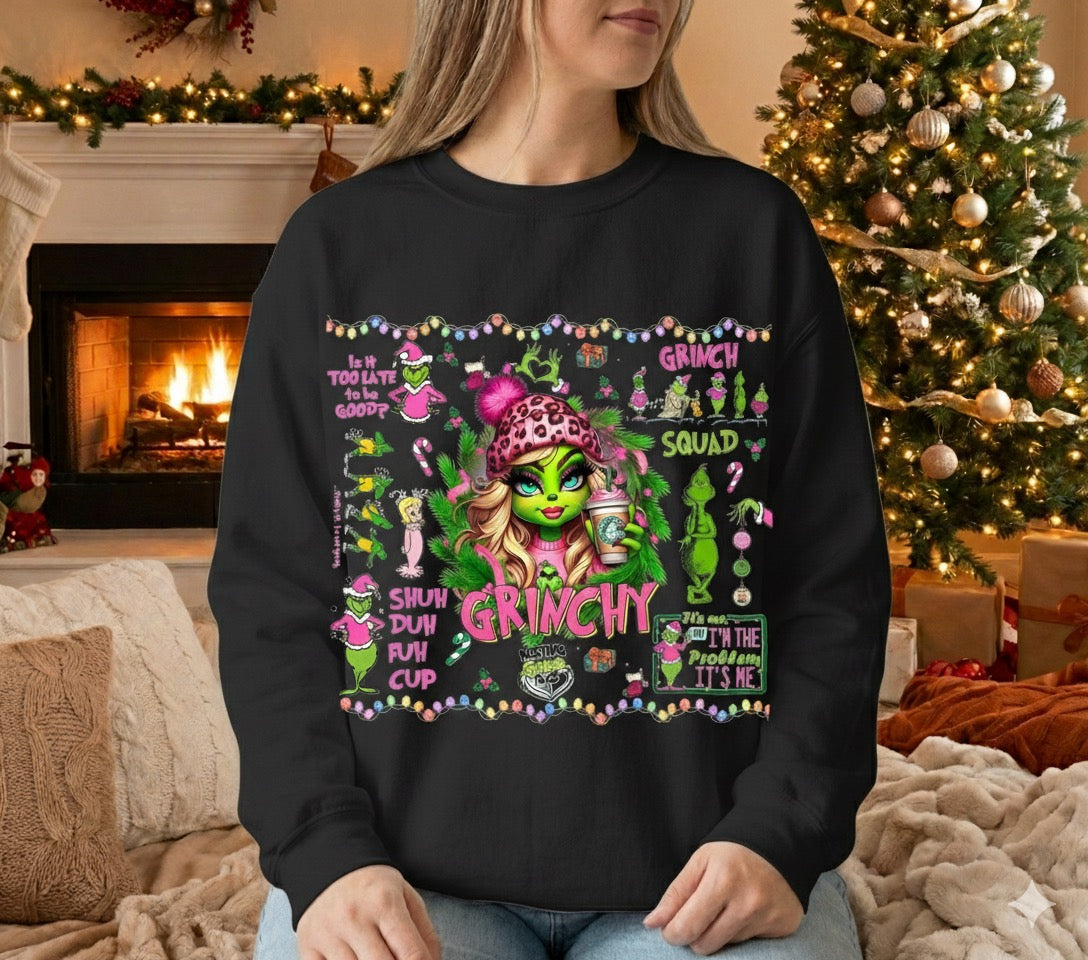 Female Grinch Crewneck – Festive Handcrafted Holiday Sweatshirt