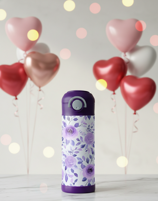 Purple Roses Valentine Kids Tumbler