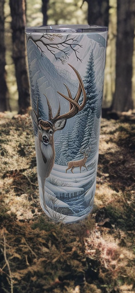 Winter Deer 20oz Christmas Tumbler- Snowy Forest Design