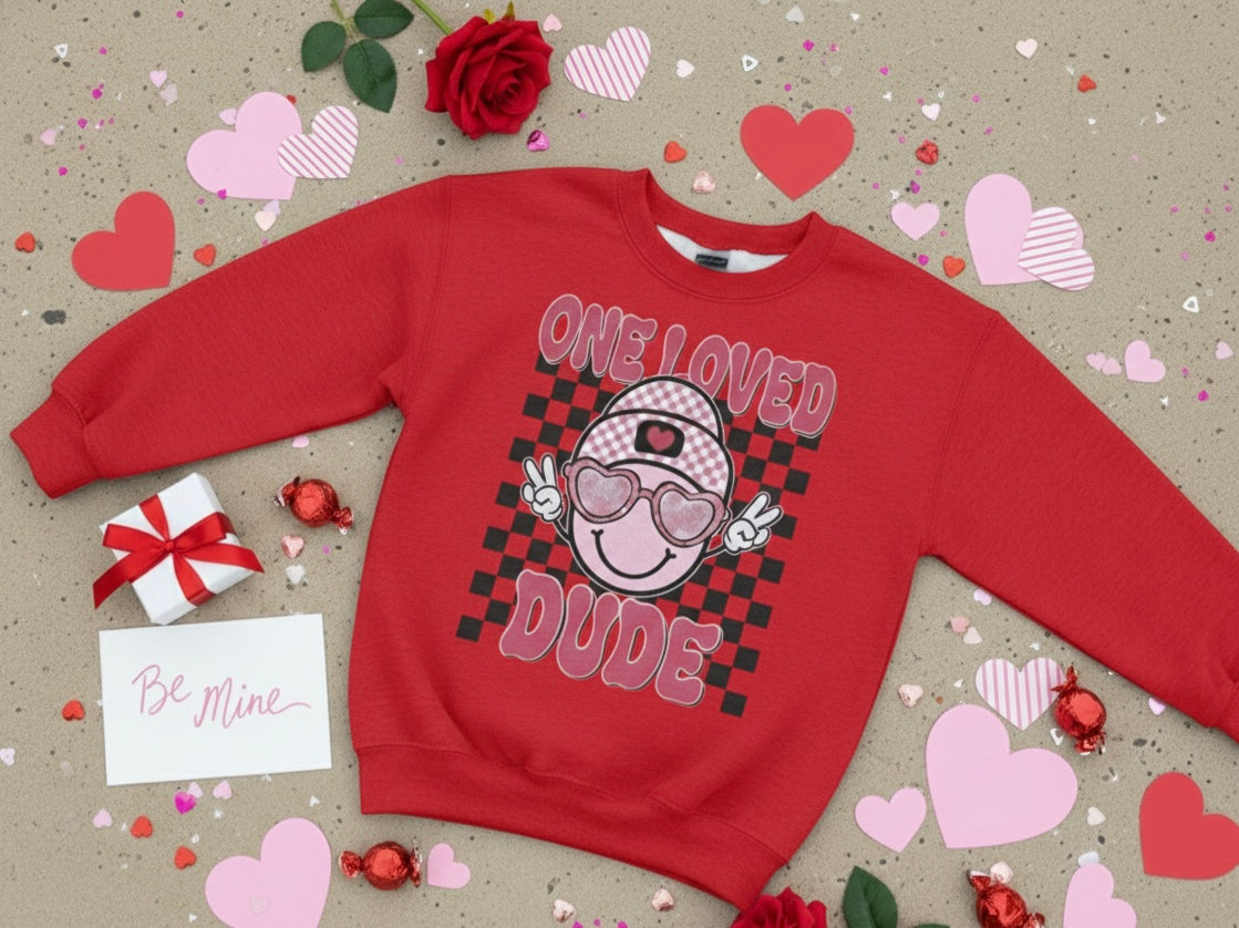 One Loved Dude Toddler Valentine’s Crewneck