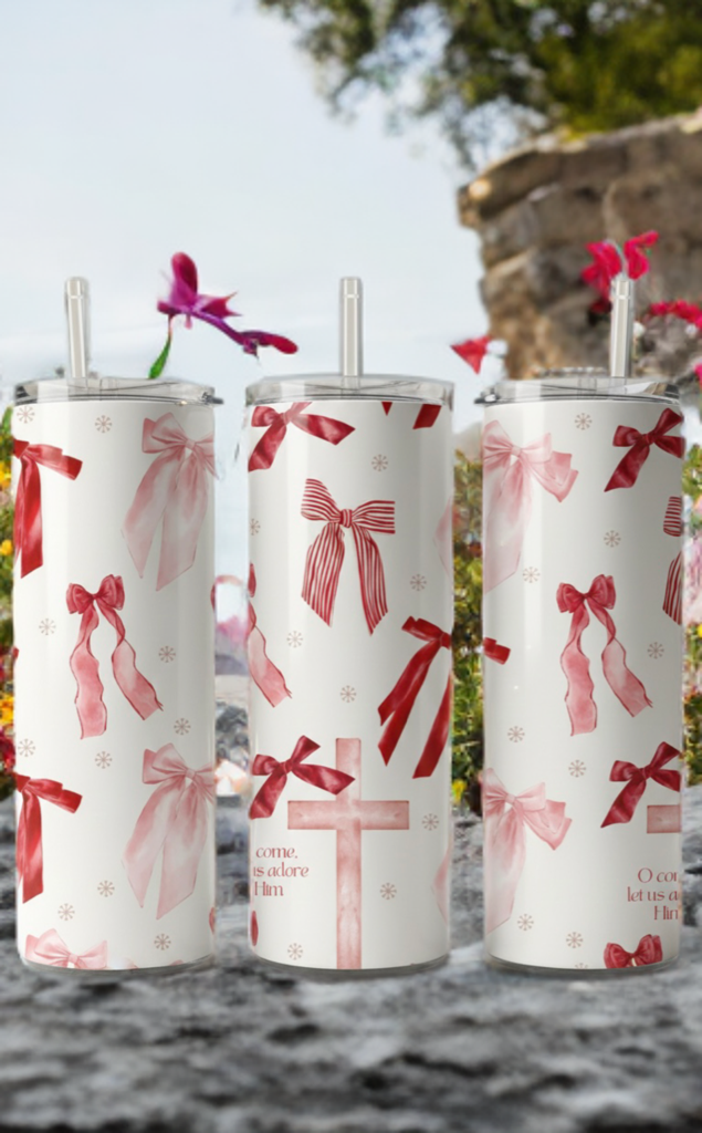 Oh Come Let Us Adore Him Ribbon Tumbler
