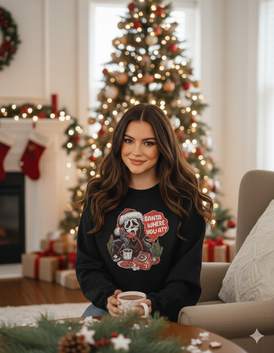 Santa Where You At Crewneck – Scream-Inspired Christmas Sweatshirt