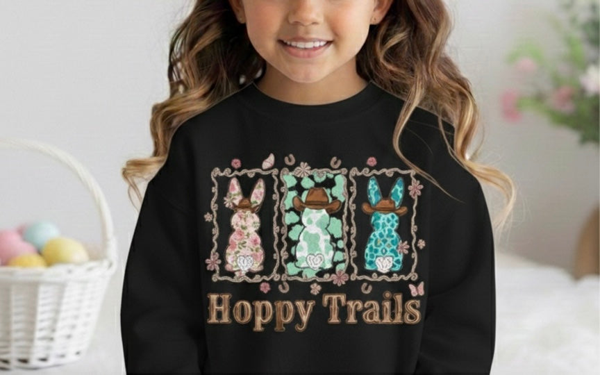 Hoppy Trails Girls Easter Crewneck