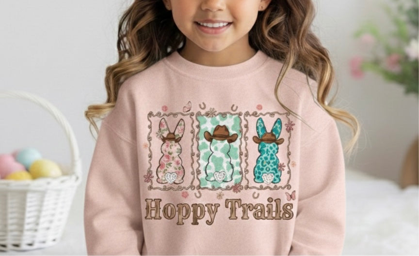 Hoppy Trails Girls Easter Crewneck