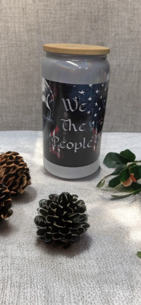 We The People Glass Drinking Cup With Straw - American Flag Patriotic