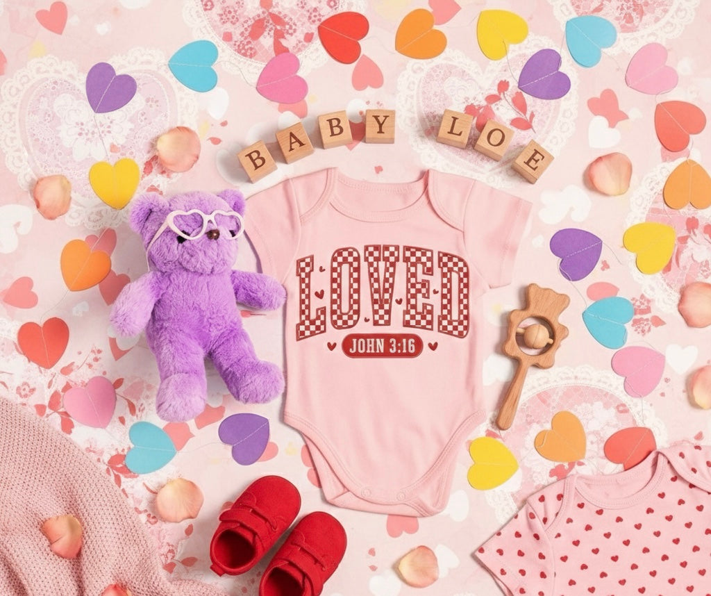 Loved – John 3:16 Valentine’s Baby Onesie
