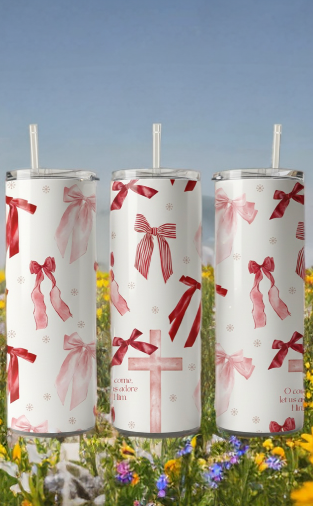 Oh Come Let Us Adore Him Ribbon Tumbler