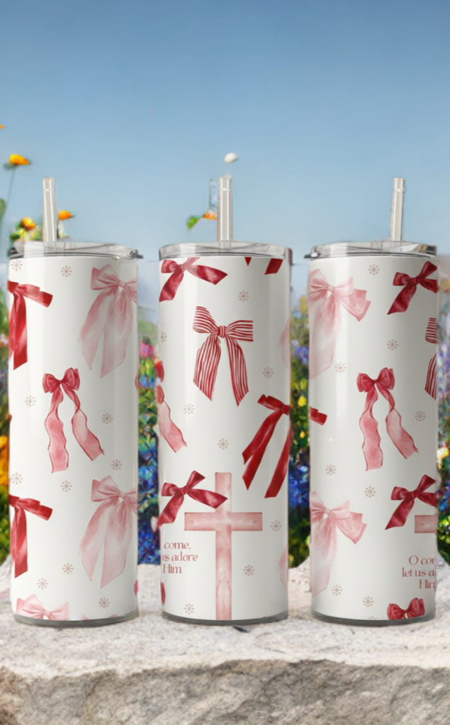 Oh Come Let Us Adore Him Ribbon Tumbler