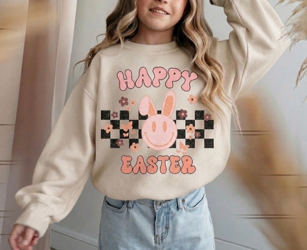 Retro Happy Easter Girls Crewneck