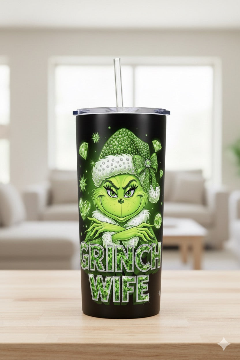 Grinch Wife 20oz Tumbler – Christmas Holiday Drinkware