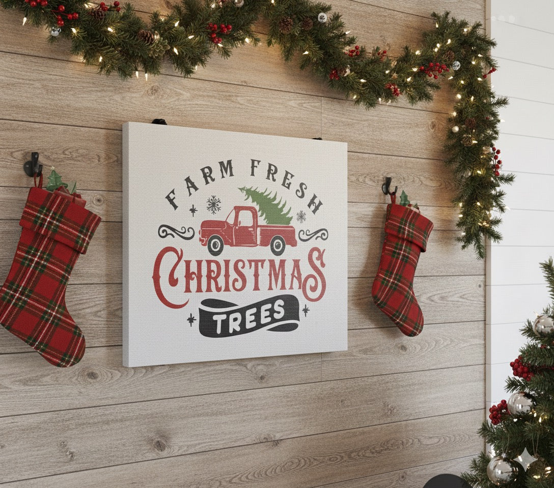 Farm Fresh Christmas Trees Wall Decor – Rustic Holiday Home Sign