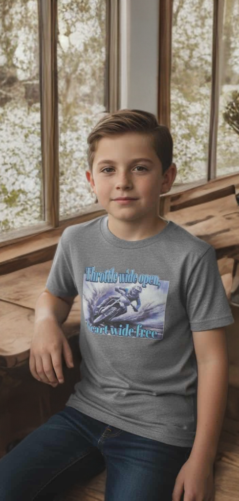 Throttle Wide Open, Heart Wide Free Kids Shirt – Adventure Graphic Tee