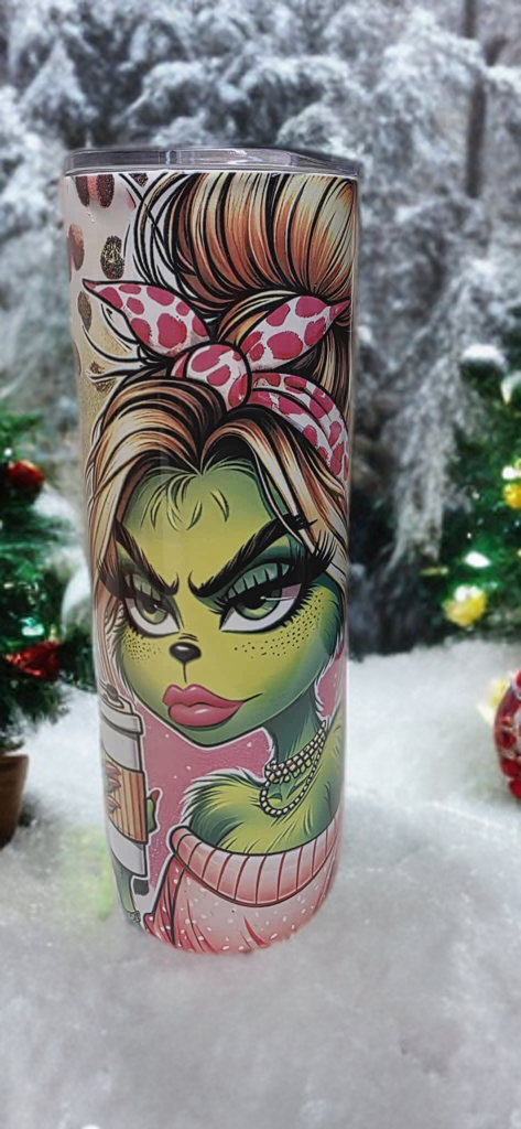 Girly grinch 20oz tumbler- Christmas travel cup