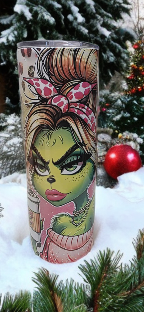 Girly grinch 20oz tumbler- Christmas travel cup