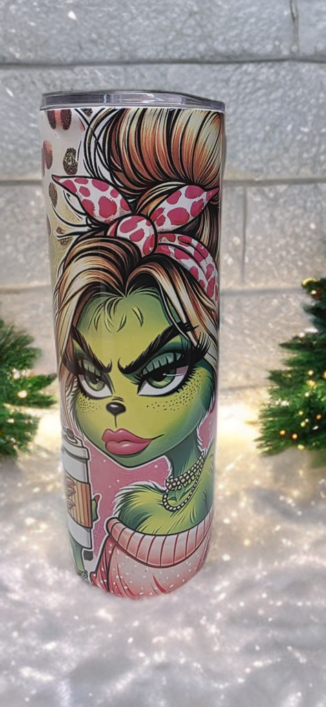 Girly grinch 20oz tumbler- Christmas travel cup