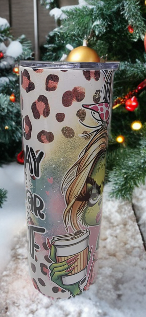 Girly grinch 20oz tumbler- Christmas travel cup