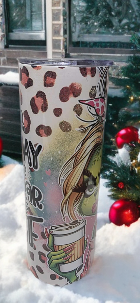 Girly grinch 20oz tumbler- Christmas travel cup