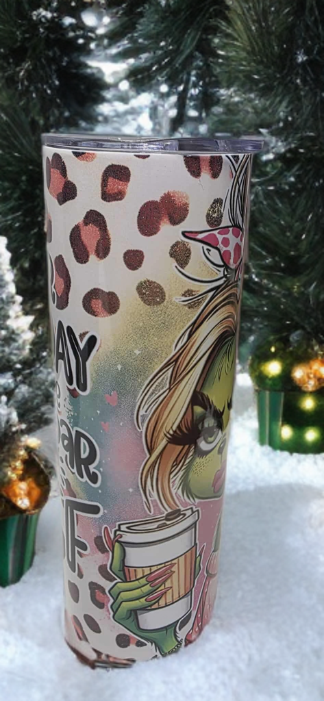 Girly grinch 20oz tumbler- Christmas travel cup